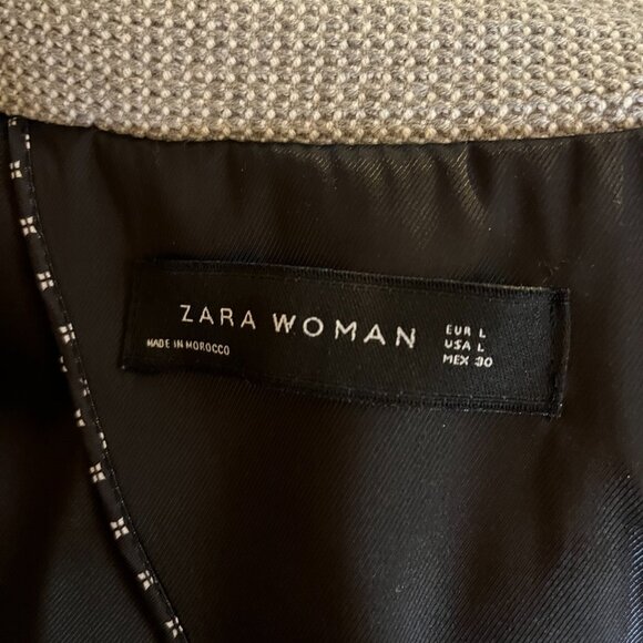 ZARA Woman Size L Fitted Textured Grey Blazer Jacket Stretch - Picture 3 of 13